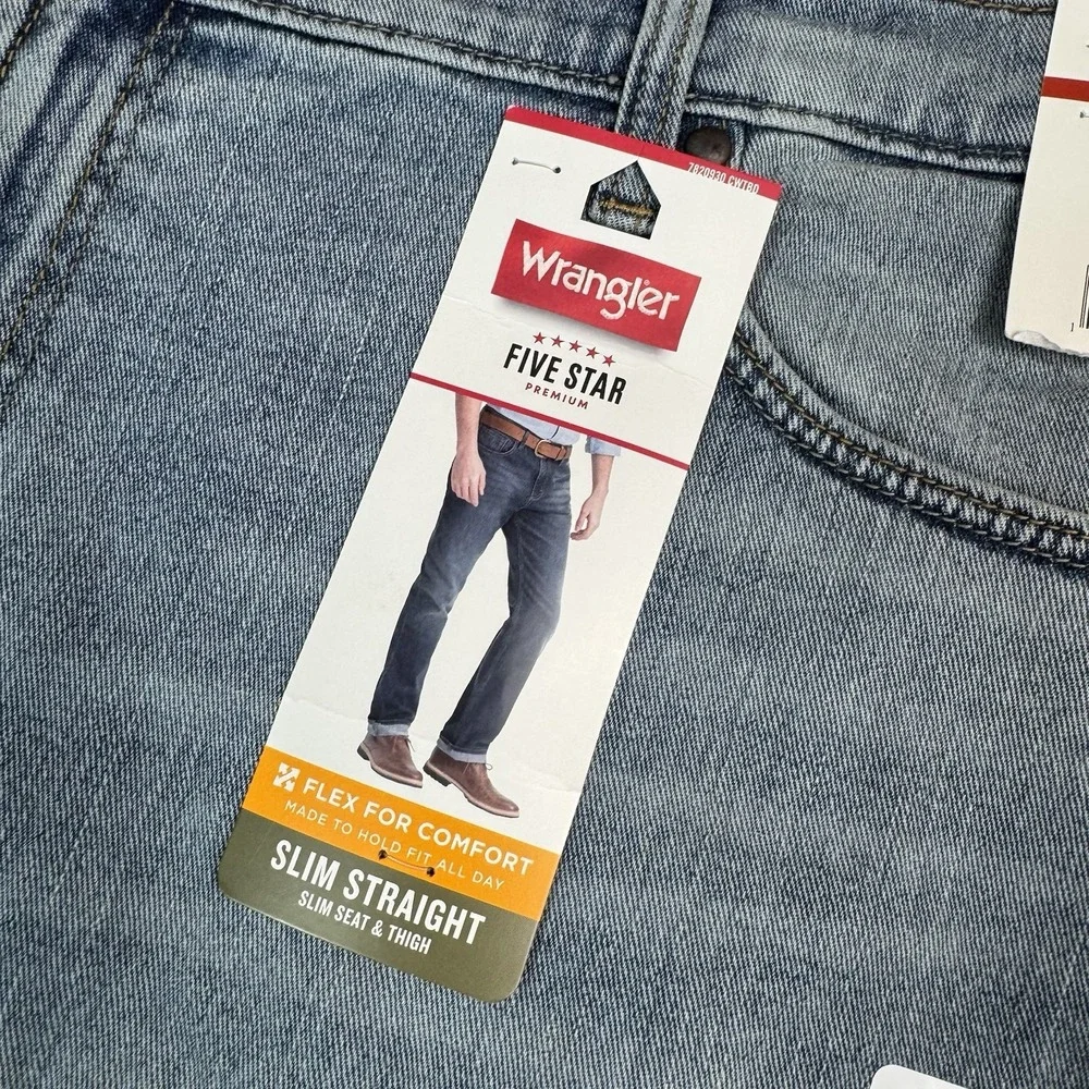 Wrangler Jeans Mens 40x32 Five Star Premium Slim Straight Blue Denim NWT